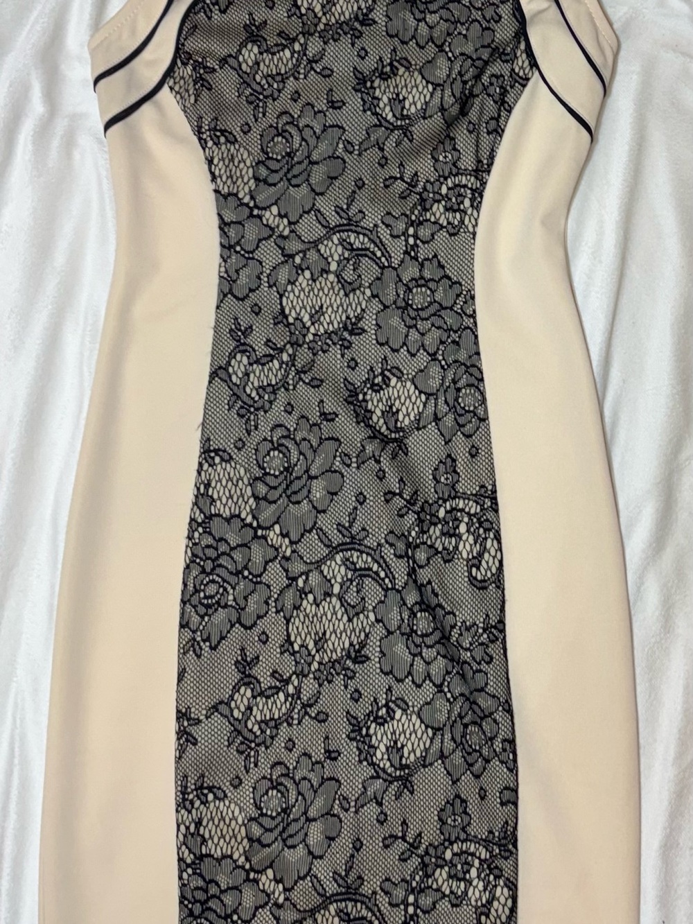 Windsor Cream Midi Dress with Black Lace Panel